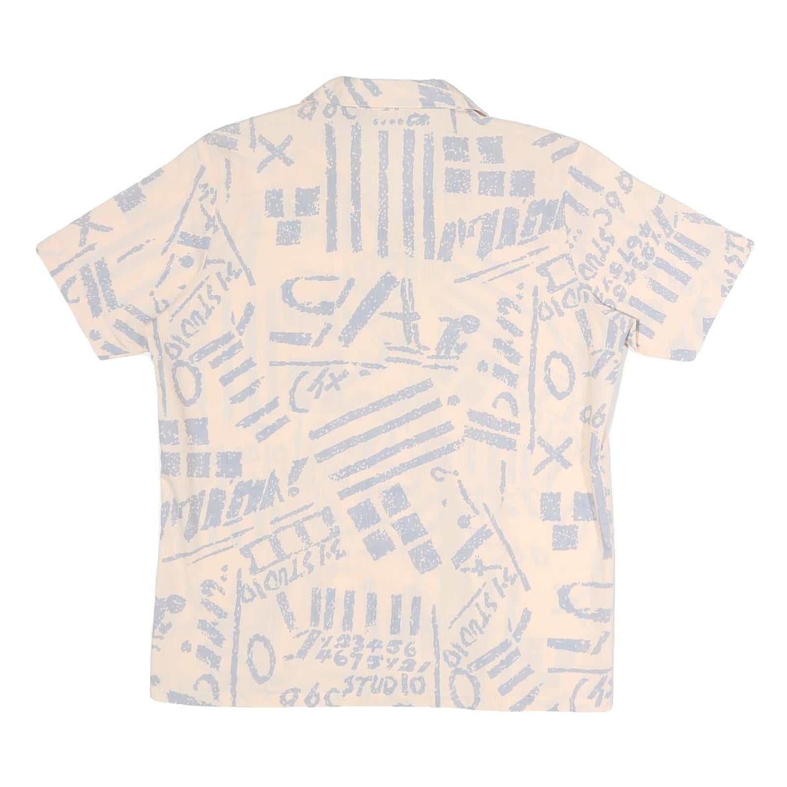 TOPICS Womens Cream & Light Blue Printed Shirt Short Sleeve Button Neck M Casual