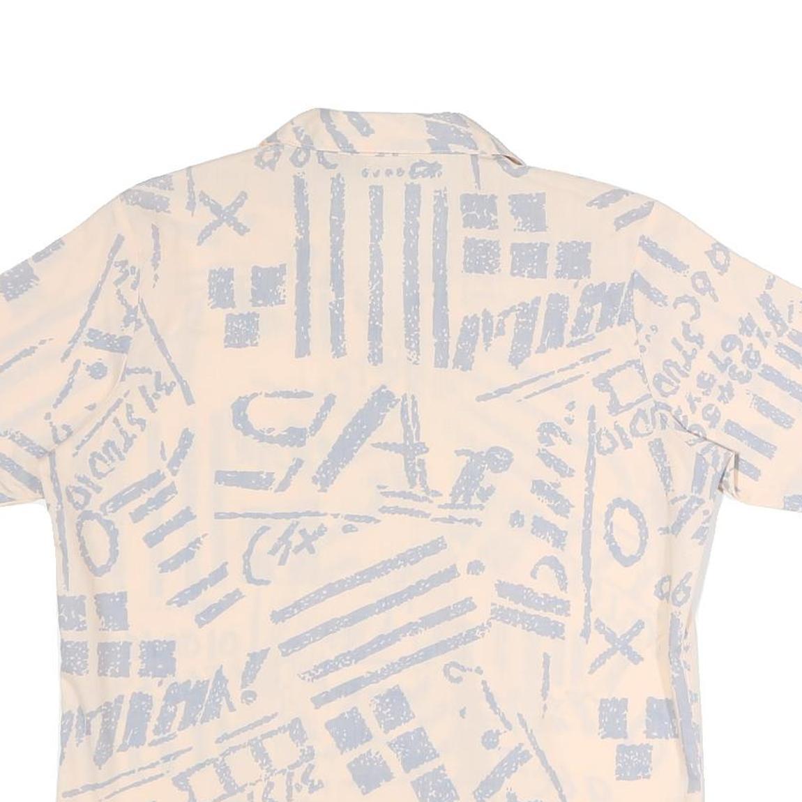 TOPICS Womens Cream & Light Blue Printed Shirt Short Sleeve Button Neck M Casual