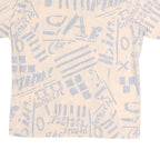 TOPICS Womens Cream & Light Blue Printed Shirt Short Sleeve Button Neck M Casual