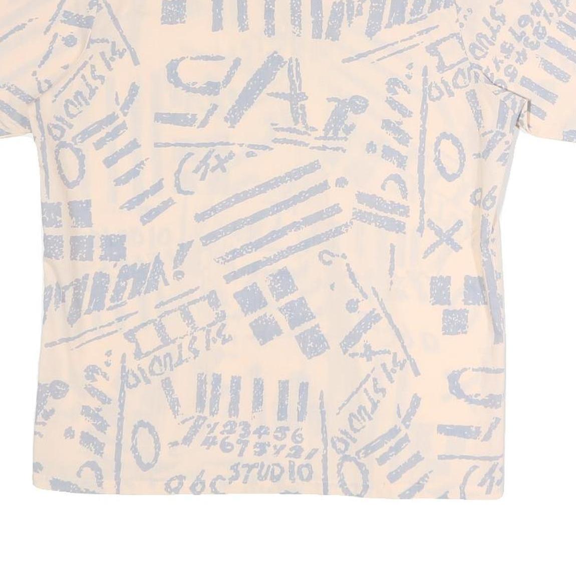 TOPICS Womens Cream & Light Blue Printed Shirt Short Sleeve Button Neck M Casual