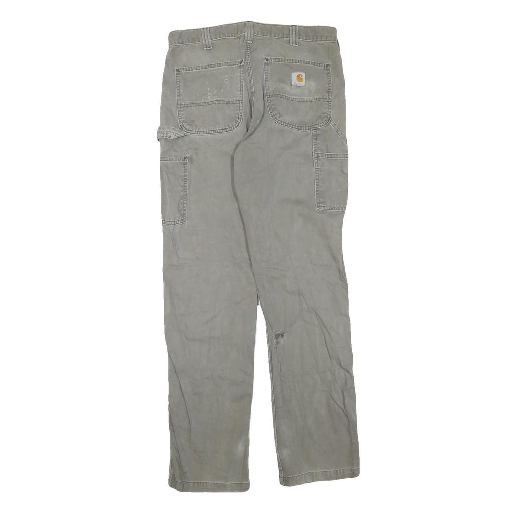 CARHARTT Mens Regular Cotton Blend Grey Workwear Trousers W33 L34 Durable Zip