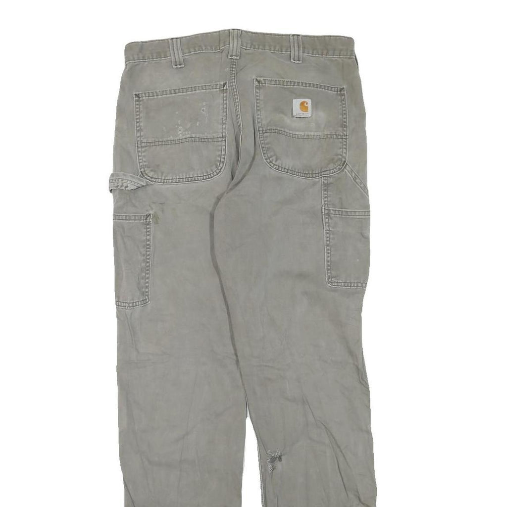 CARHARTT Mens Regular Cotton Blend Grey Workwear Trousers W33 L34 Durable Zip