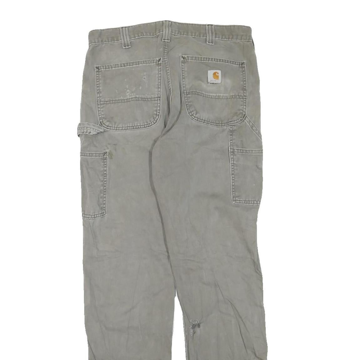 CARHARTT Mens Regular Cotton Blend Grey Workwear Trousers W33 L34 Durable Zip