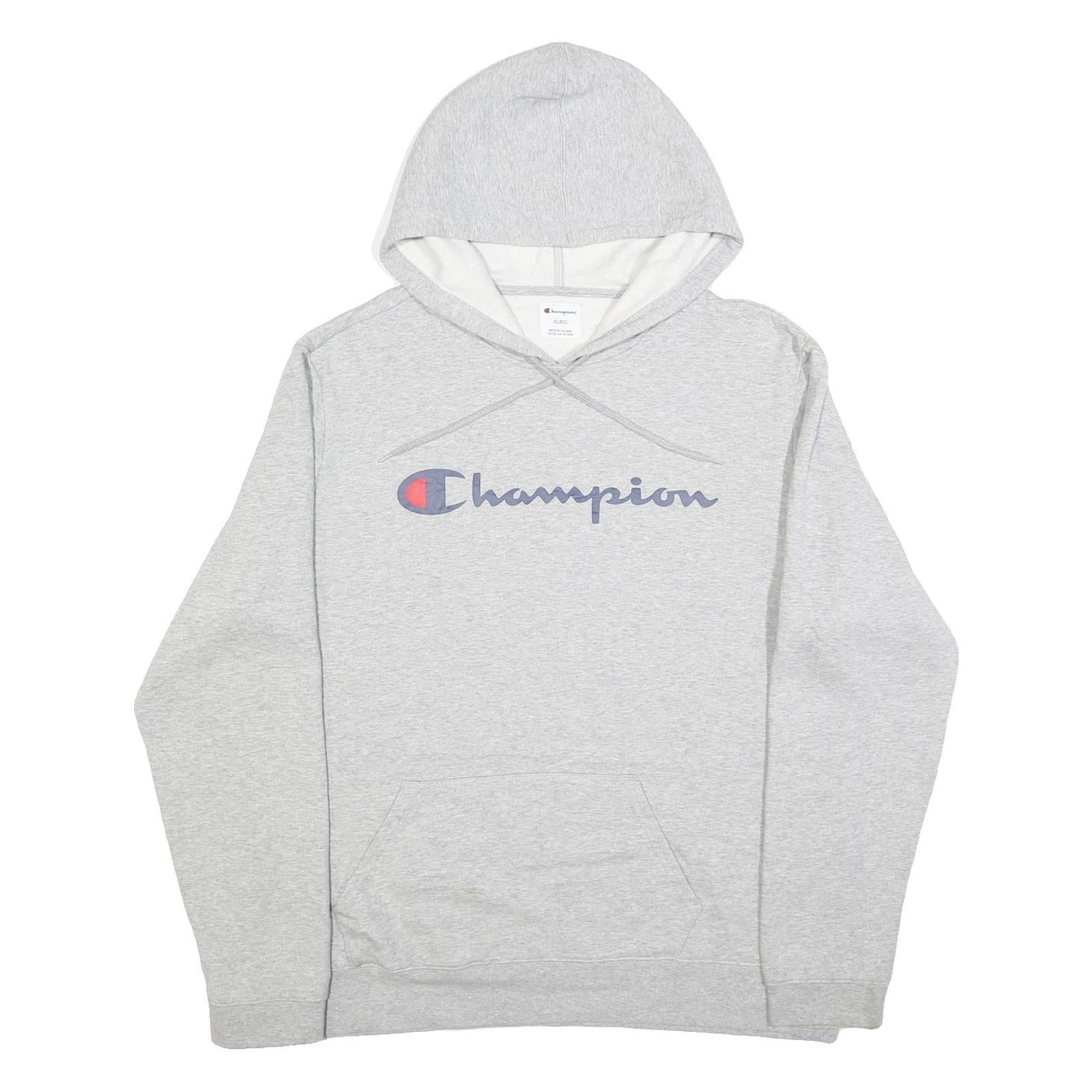 CHAMPION Mens Grey Pullover Hoodie XL Cotton Blend Casual Sportswear Sweatshirt