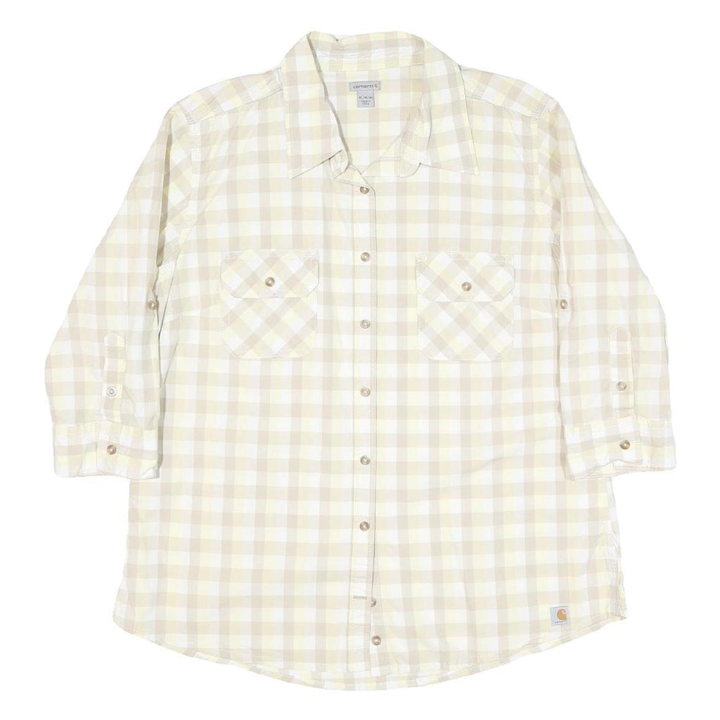 CARHARTT Womens Beige & Cream Checked Shirt XL Cotton Blend Button Up Casual