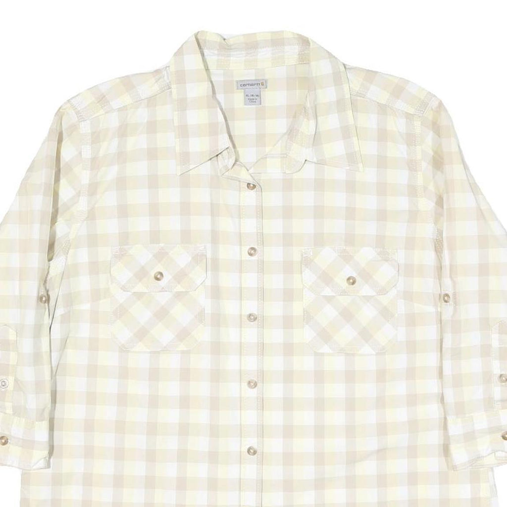 CARHARTT Womens Beige & Cream Checked Shirt XL Cotton Blend Button Up Casual