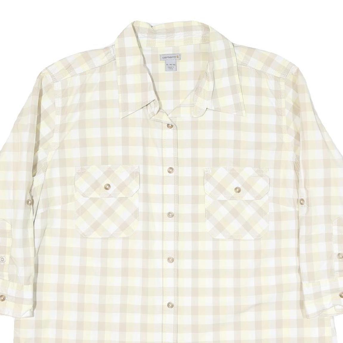 CARHARTT Womens Beige & Cream Checked Shirt XL Cotton Blend Button Up Casual