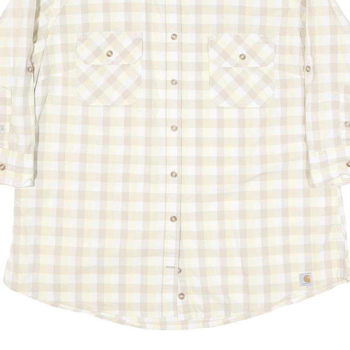 CARHARTT Womens Beige & Cream Checked Shirt XL Cotton Blend Button Up Casual