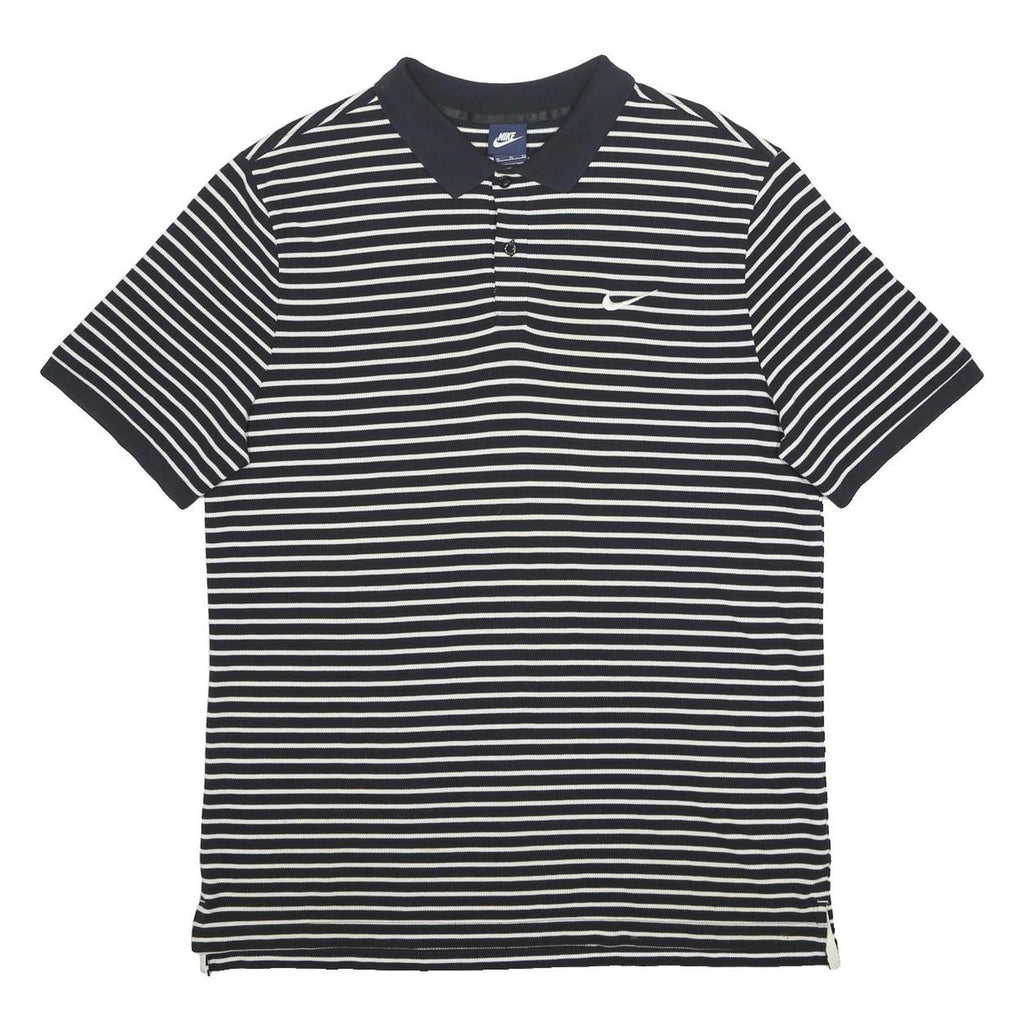 NIKE Mens Black & White Striped Polo Shirt XL Cotton Basic Short Sleeve