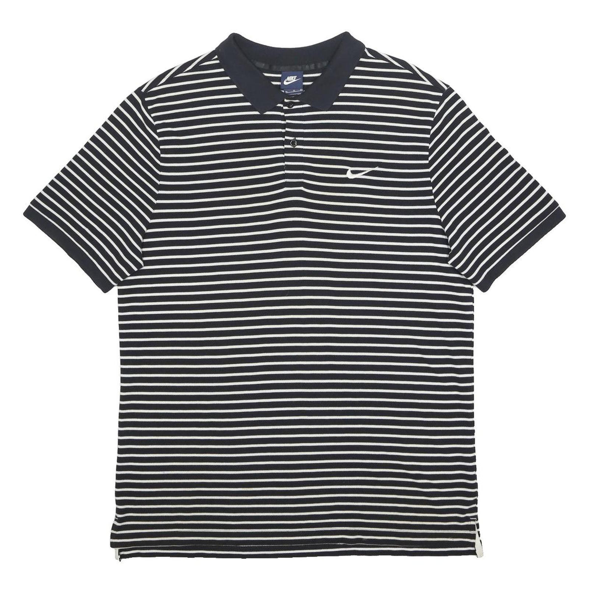 NIKE Mens Black & White Striped Polo Shirt XL Cotton Basic Short Sleeve