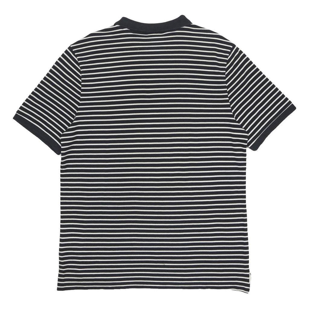 NIKE Mens Black & White Striped Polo Shirt XL Cotton Basic Short Sleeve