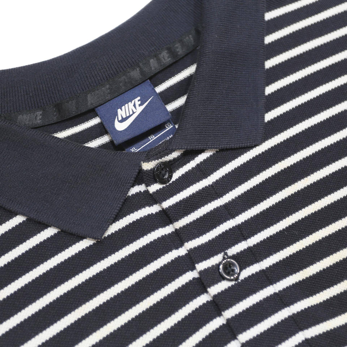 NIKE Mens Black & White Striped Polo Shirt XL Cotton Basic Short Sleeve