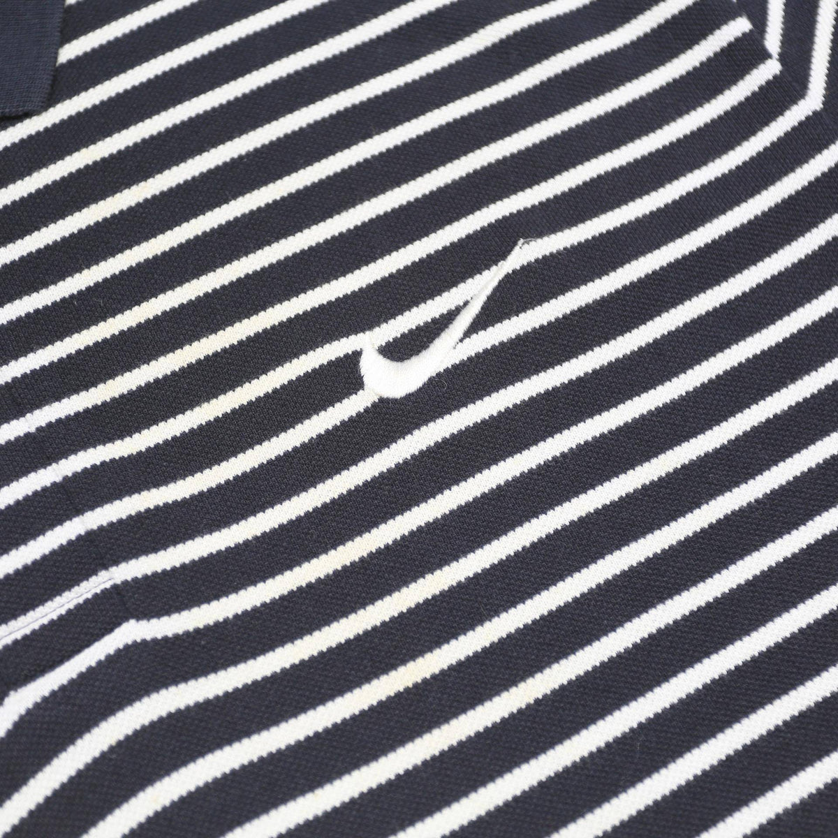 NIKE Mens Black & White Striped Polo Shirt XL Cotton Basic Short Sleeve