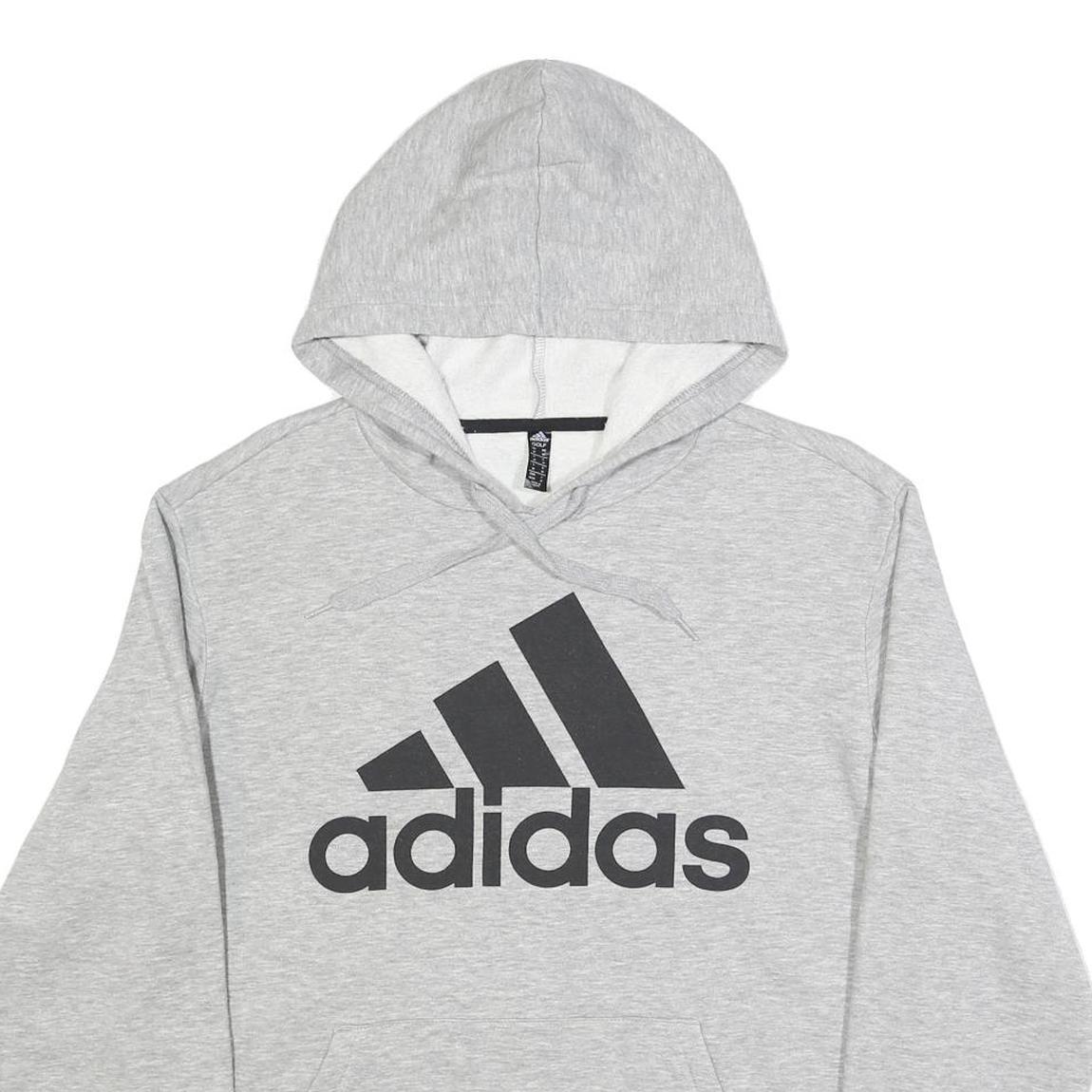 ADIDAS Mens Grey Pullover Hoodie M Cotton Blend Casual Sportswear Sweatshirt