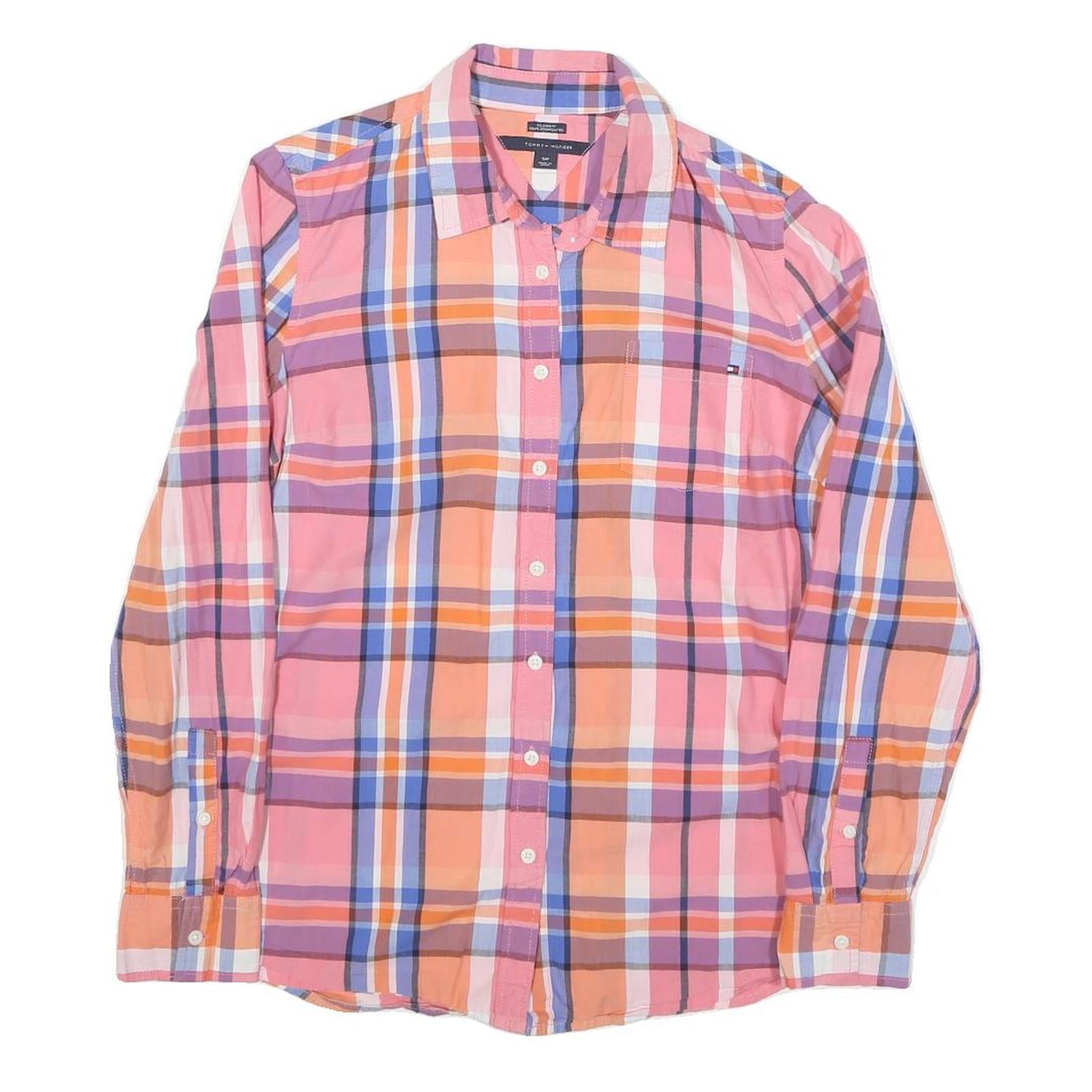 TOMMY HILFIGER Womens Pink & Orange Checked Shirt S Classic Fit Casual