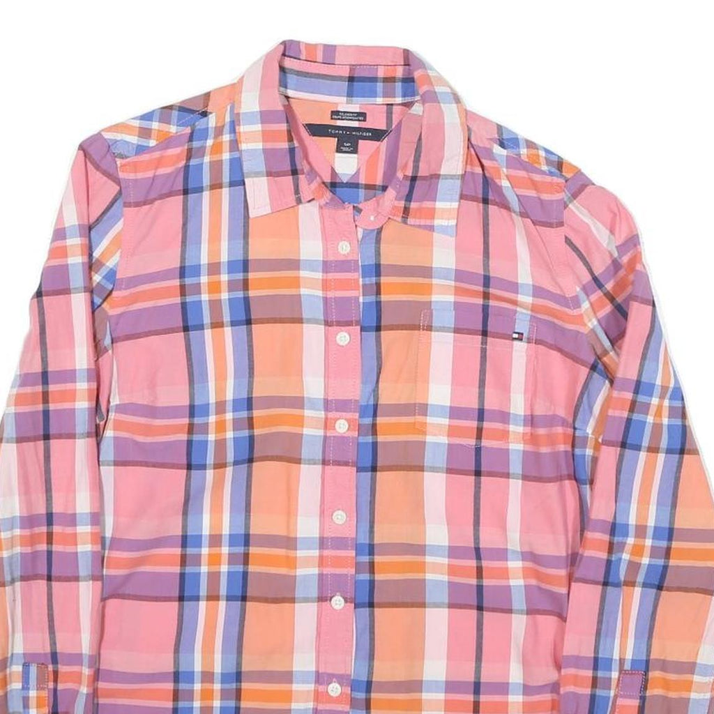TOMMY HILFIGER Womens Pink & Orange Checked Shirt S Classic Fit Casual