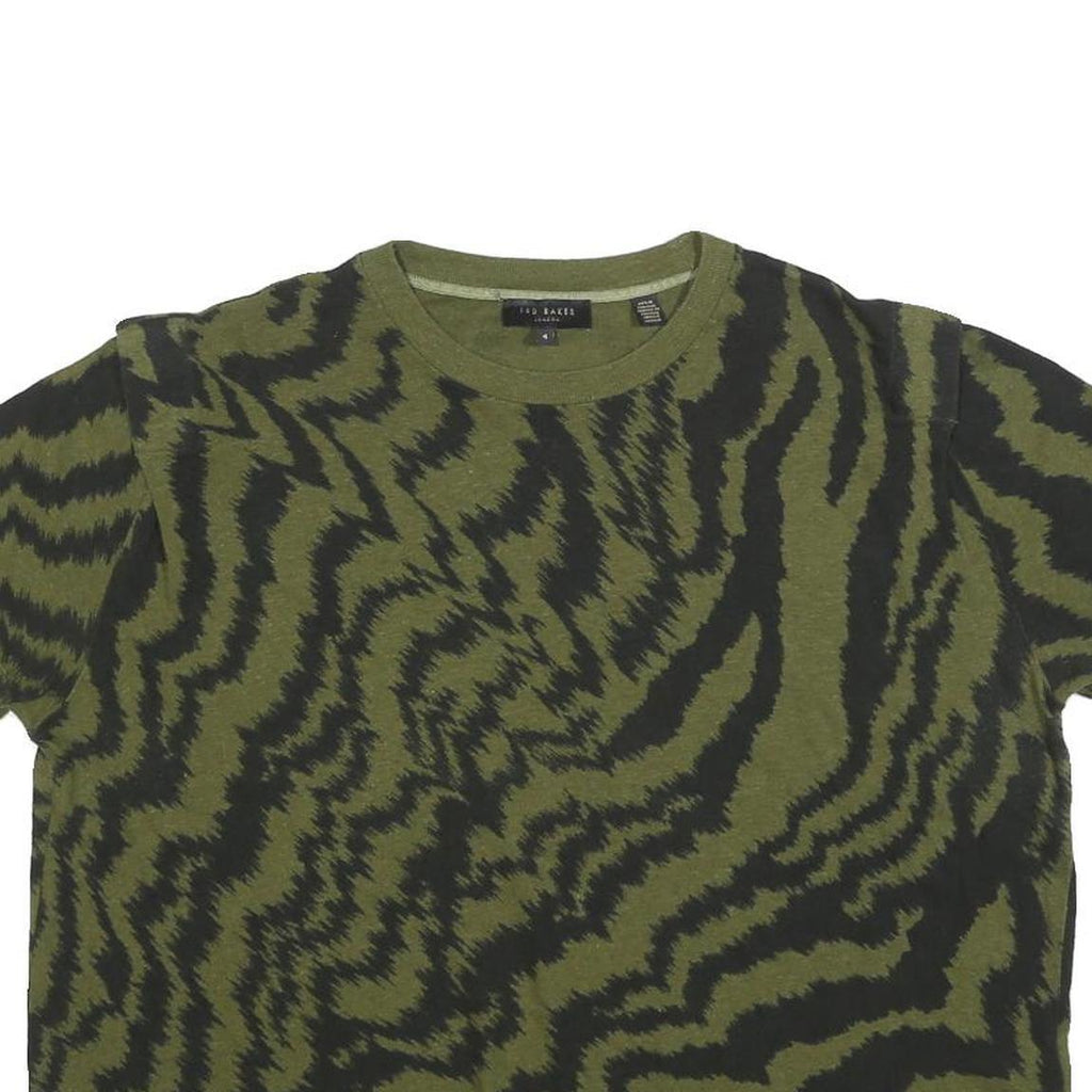 TED BAKER Womens Green & Black Printed T Shirt Short Sleeve Round Neck L Casual