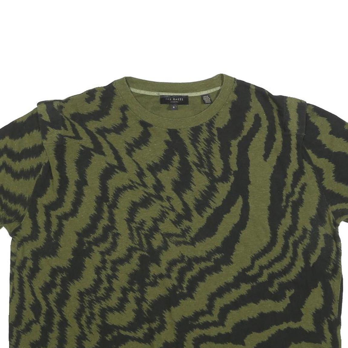 TED BAKER Womens Green & Black Printed T Shirt Short Sleeve Round Neck L Casual