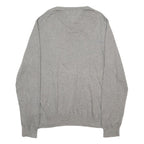 TOMMY HILFIGER Mens Grey Plain V-Neck Basic Knit Jumper L Cotton Blend Classic