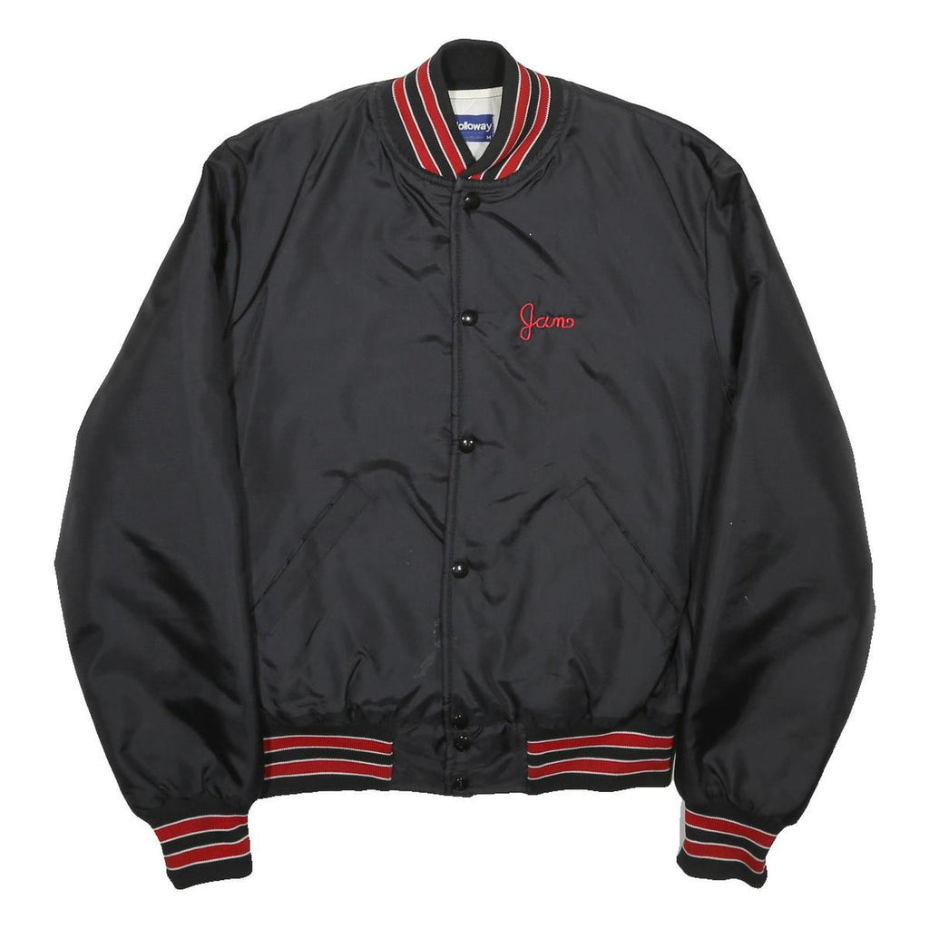 HOLLOWAY Mens Black & Red Varsity Jacket M Nylon Button Bomber Retro