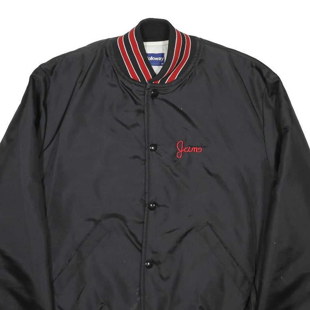 HOLLOWAY Mens Black & Red Varsity Jacket M Nylon Button Bomber Retro