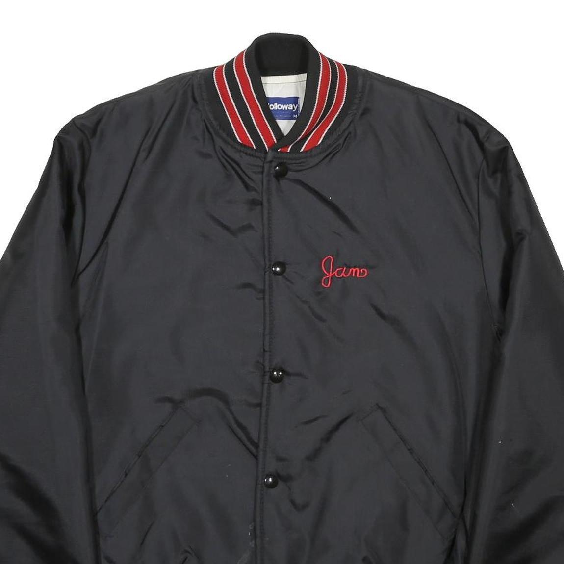 HOLLOWAY Mens Black & Red Varsity Jacket M Nylon Button Bomber Retro