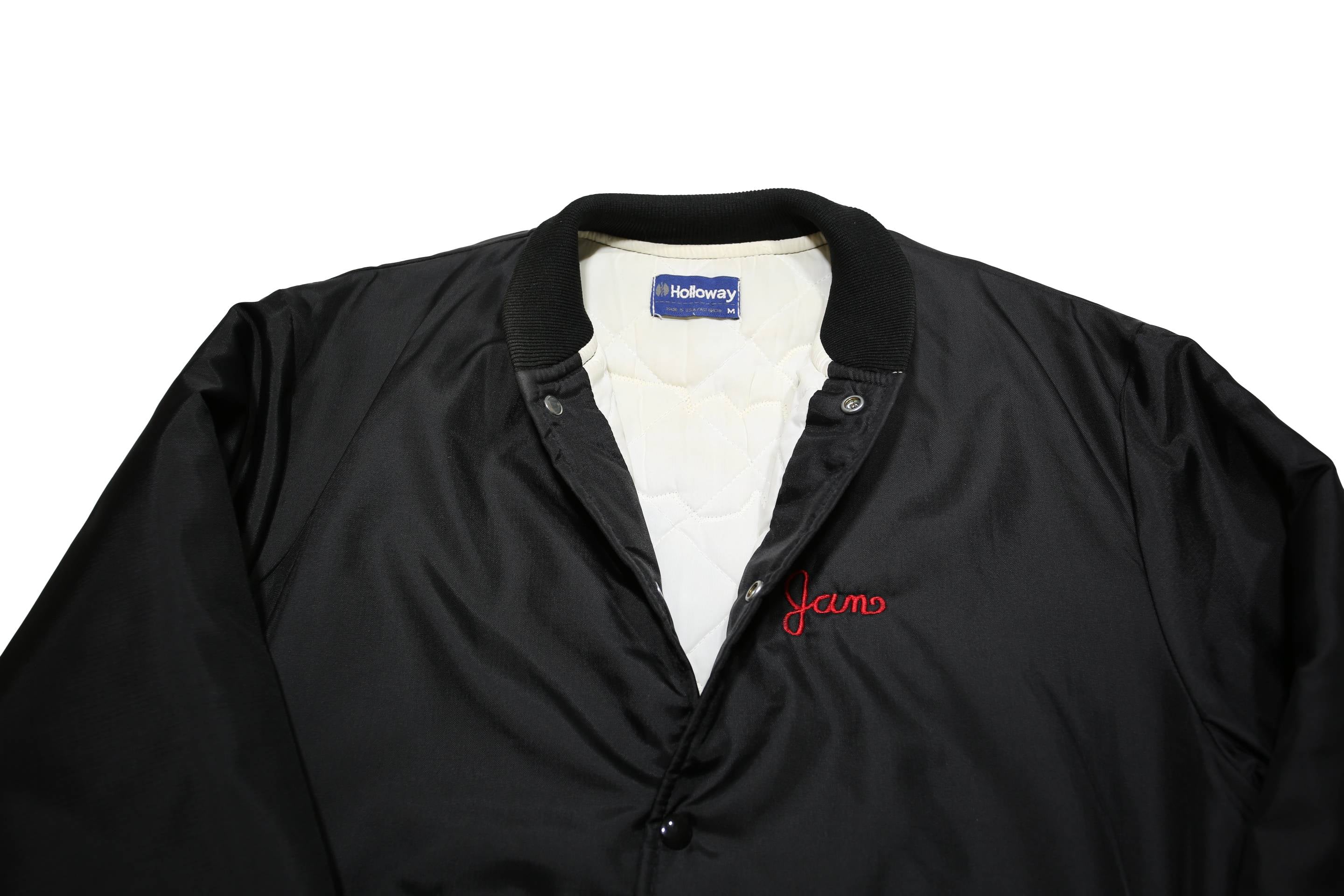 HOLLOWAY Mens Black & Red Varsity Jacket M Nylon Button Bomber Retro