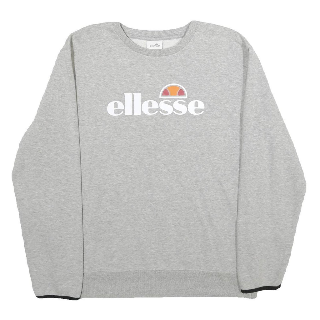 ELLESSE Mens Grey Crew Neck L Cotton Blend Sweatshirt Logo Printed