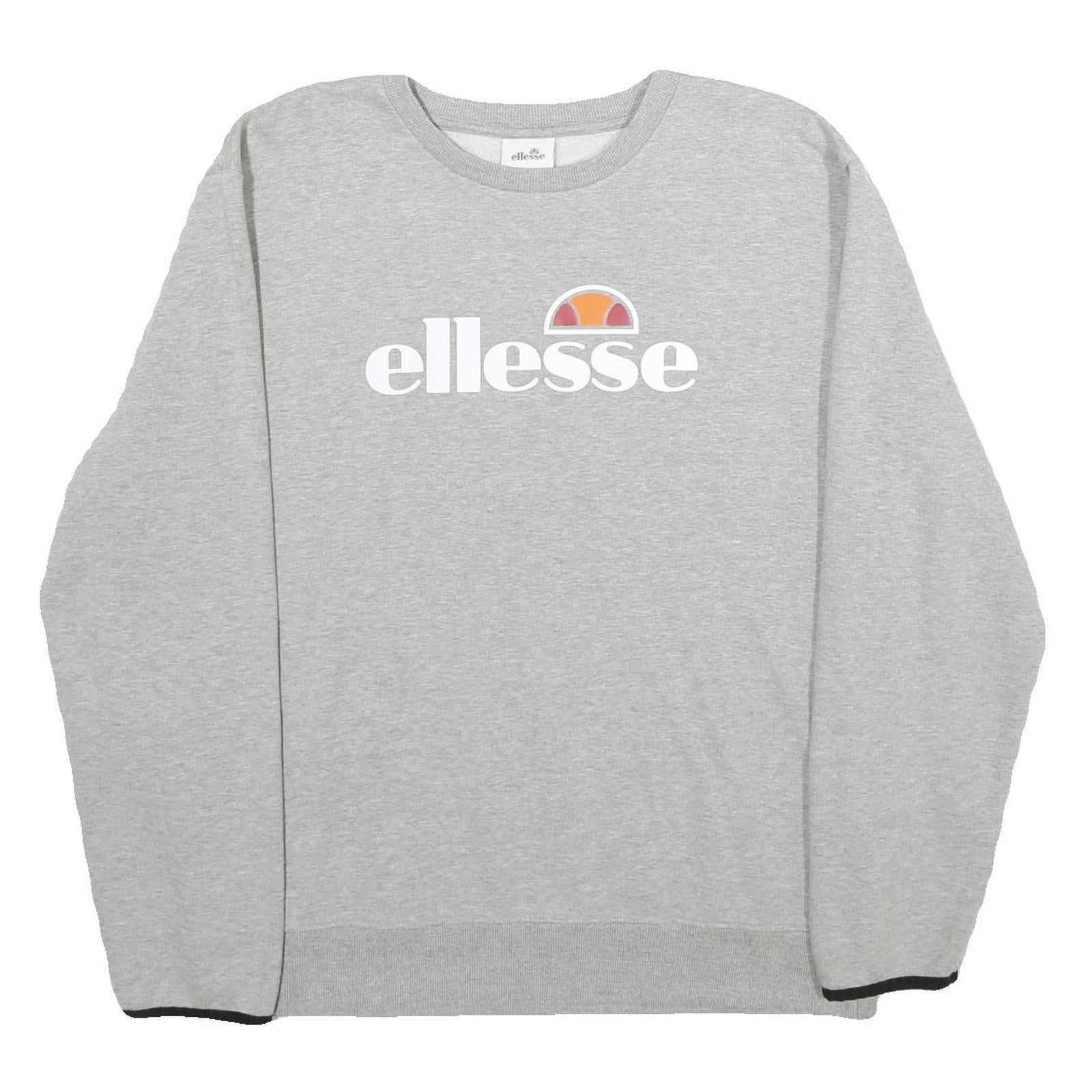 ELLESSE Mens Grey Crew Neck L Cotton Blend Sweatshirt Logo Printed