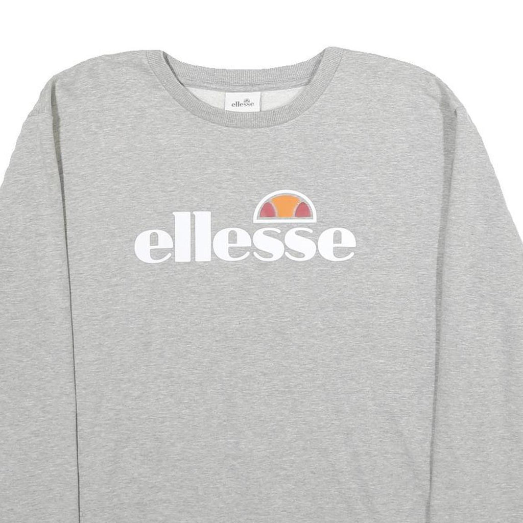 ELLESSE Mens Grey Crew Neck L Cotton Blend Sweatshirt Logo Printed