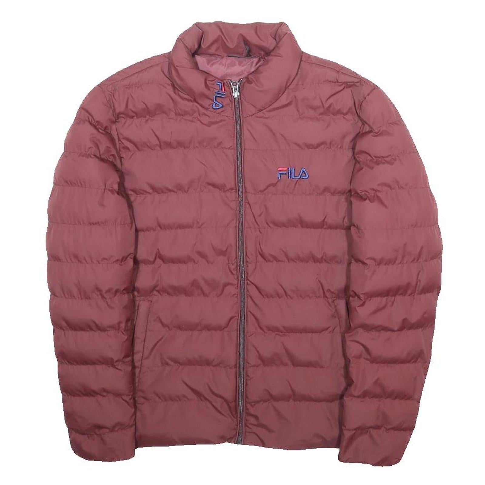 FILA Womens Maroon Synthetic Puffer Jacket S Woven Zip Up Lightweight