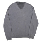 CALVIN KLEIN Mens Grey Plain Cotton Blend V-Neck Basic Knit Jumper 2XL Classic