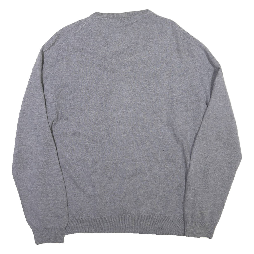 CALVIN KLEIN Mens Grey Plain Cotton Blend V-Neck Basic Knit Jumper 2XL Classic