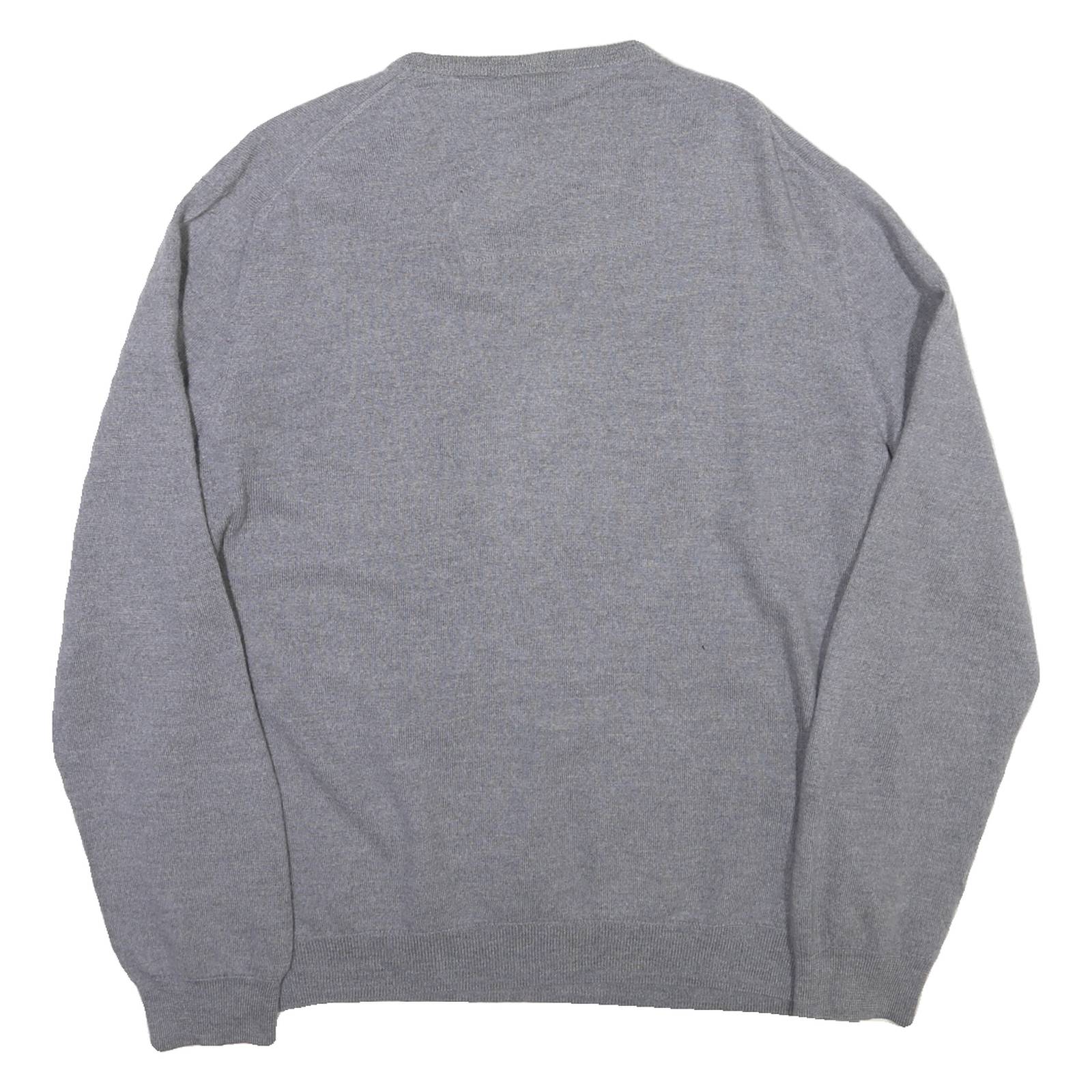 CALVIN KLEIN Mens Grey Plain Cotton Blend V-Neck Basic Knit Jumper 2XL Classic