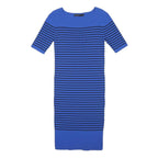 KAREN MILLEN Womens Blue & Black Striped Bodycon Knit Midi Dress L Stylish Fit
