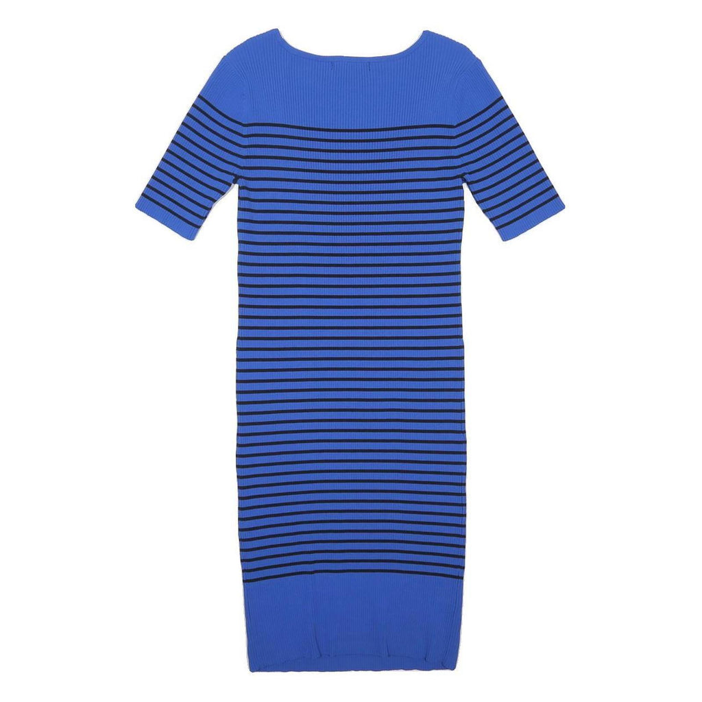 KAREN MILLEN Womens Blue & Black Striped Bodycon Knit Midi Dress L Stylish Fit