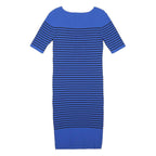 KAREN MILLEN Womens Blue & Black Striped Bodycon Knit Midi Dress L Stylish Fit