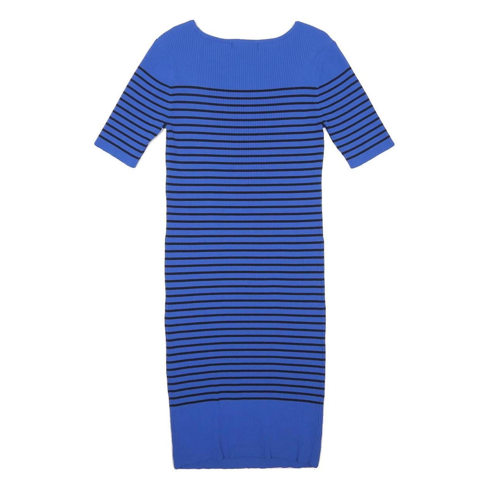 KAREN MILLEN Womens Blue & Black Striped Bodycon Knit Midi Dress L Stylish Fit