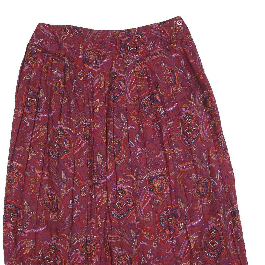 SUSAN BRISTOL Womens Red Paisley Pleated Midi Polyester Blend Skirt M Casual