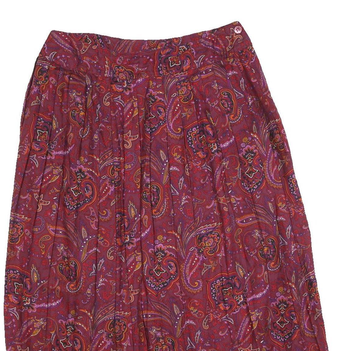 SUSAN BRISTOL Womens Red Paisley Pleated Midi Polyester Blend Skirt M Casual