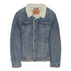 LEVI'S Mens Blue Denim Sherpa Collar Jacket L Cotton Blend Button Closure