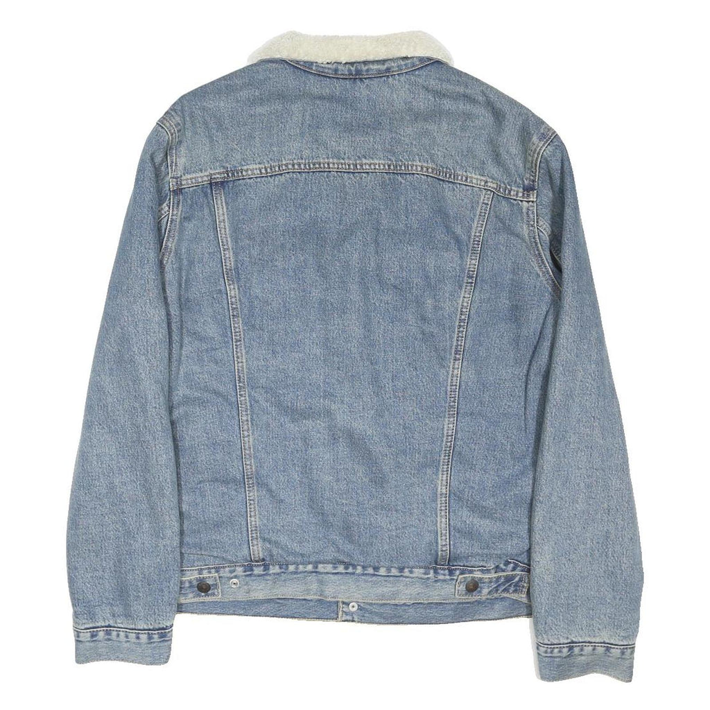 LEVI'S Mens Blue Denim Sherpa Collar Jacket L Cotton Blend Button Closure