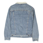 LEVI'S Mens Blue Denim Sherpa Collar Jacket L Cotton Blend Button Closure