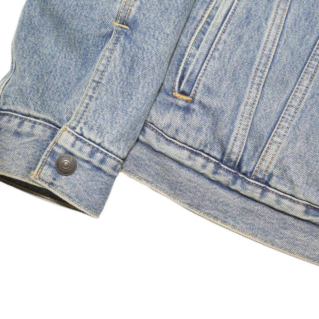 LEVI'S Mens Blue Denim Sherpa Collar Jacket L Cotton Blend Button Closure