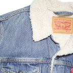 LEVI'S Mens Blue Denim Sherpa Collar Jacket L Cotton Blend Button Closure