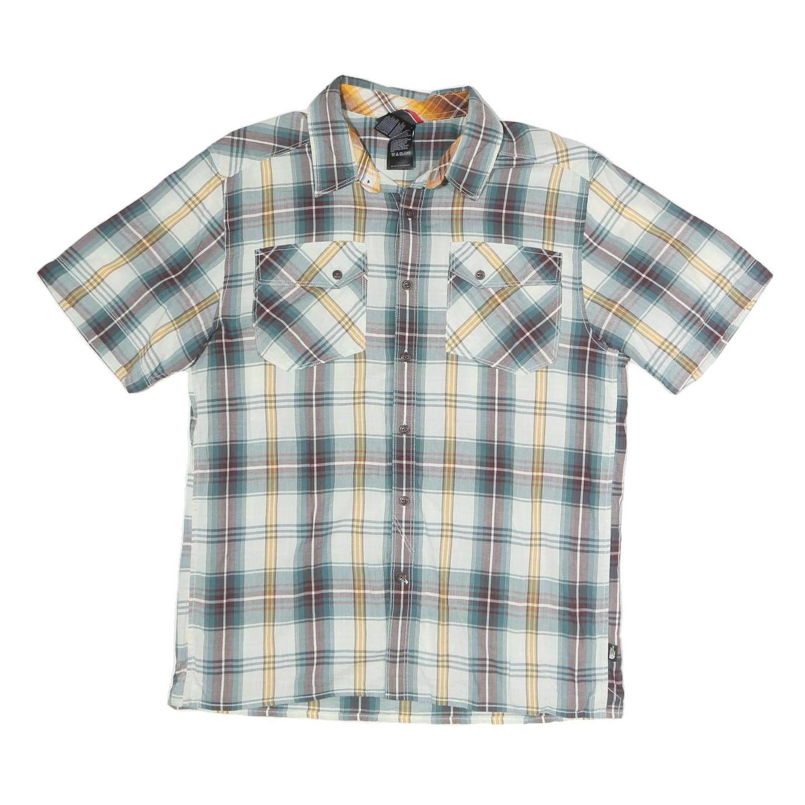 THE NORTH FACE Mens Blue White & Yellow Check Shirt M Cotton Casual Short Sleeve