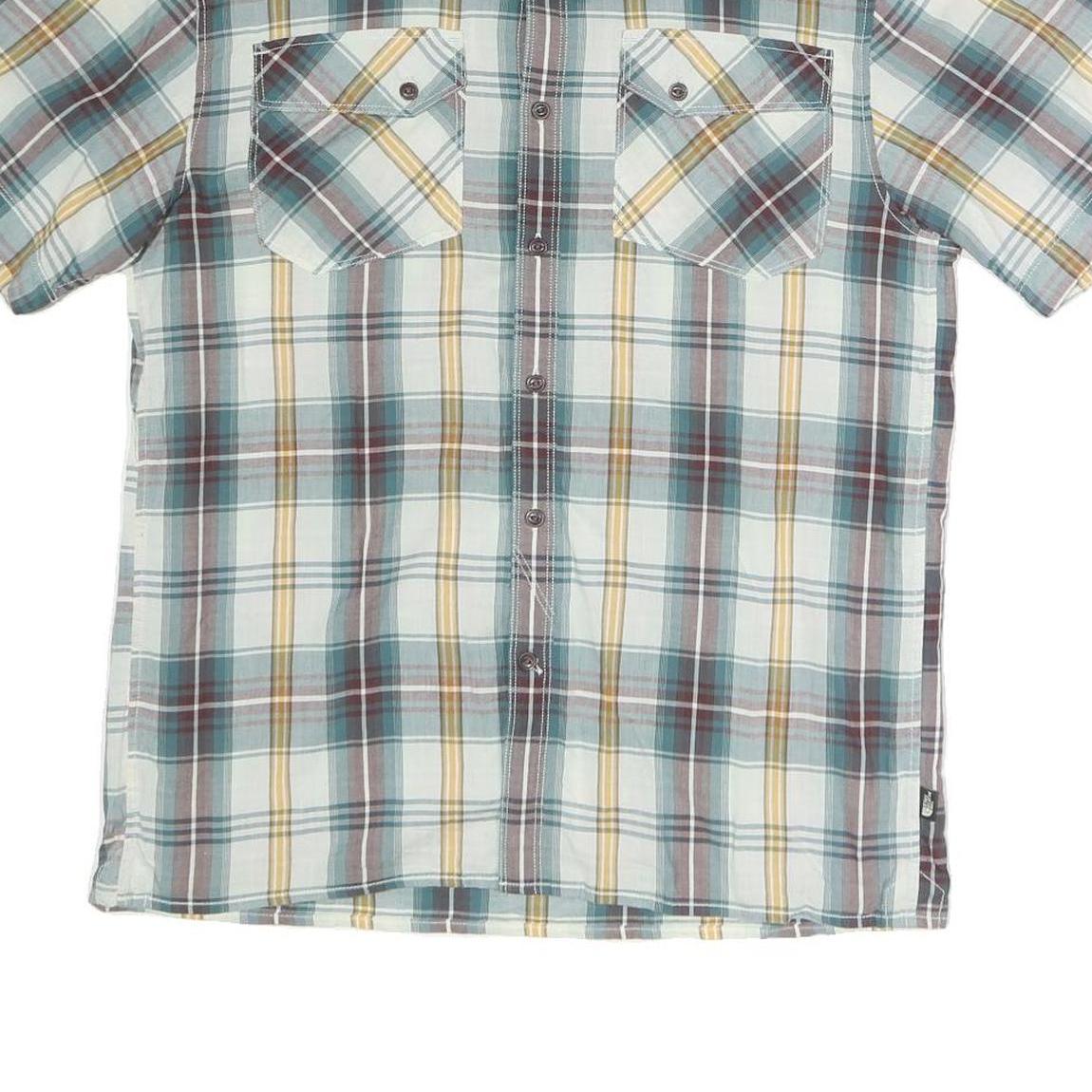 THE NORTH FACE Mens Blue White & Yellow Check Shirt M Cotton Casual Short Sleeve