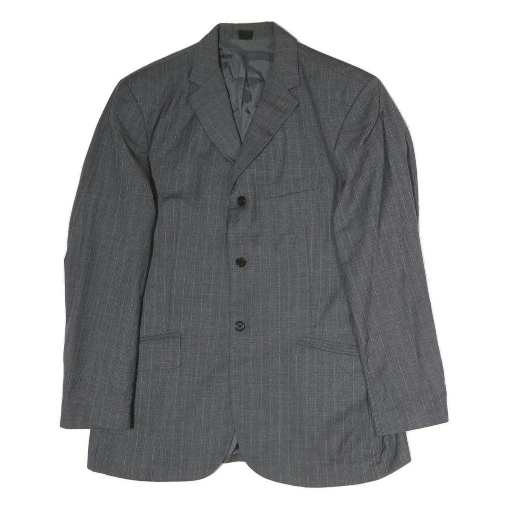 Mens Grey Plain Classic Jacket L Cotton Button Closure Formal Blazer