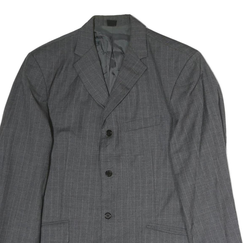 Mens Grey Plain Classic Jacket L Cotton Button Closure Formal Blazer