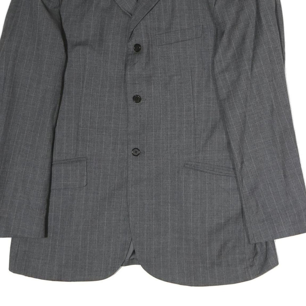 Mens Grey Plain Classic Jacket L Cotton Button Closure Formal Blazer